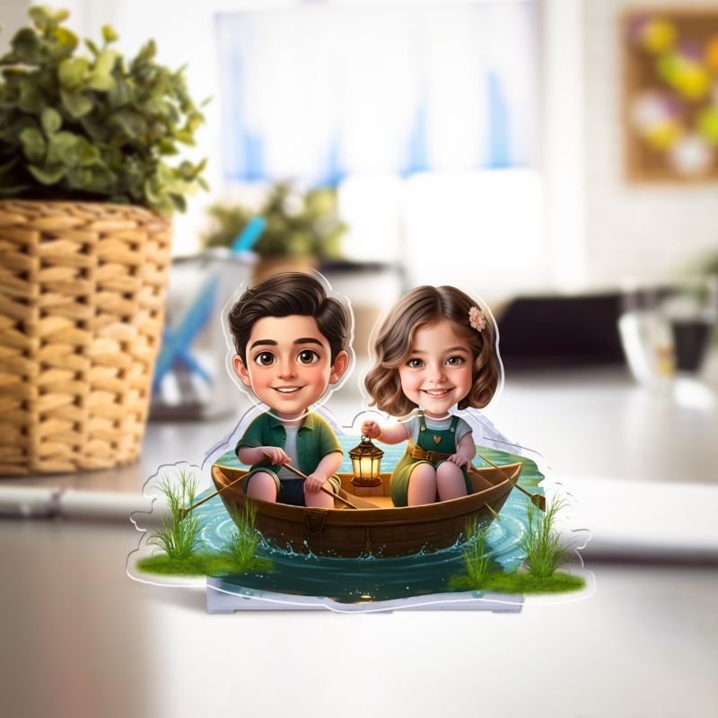 Personalized Couple Bobblehead Caricature Gift for Husband, Wife, Girlfriend, Boyfriend & Friends Solar Powered Moving Head Couple Gift for Birthday (Boat Cute Couple)